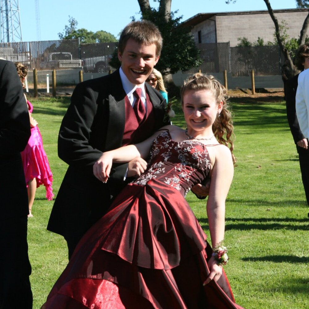 Beaded Prom / Gala Dress with Corset Back and Hi Lo Hem - Size 8 / Medium